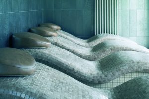 Tiled loungers in spa